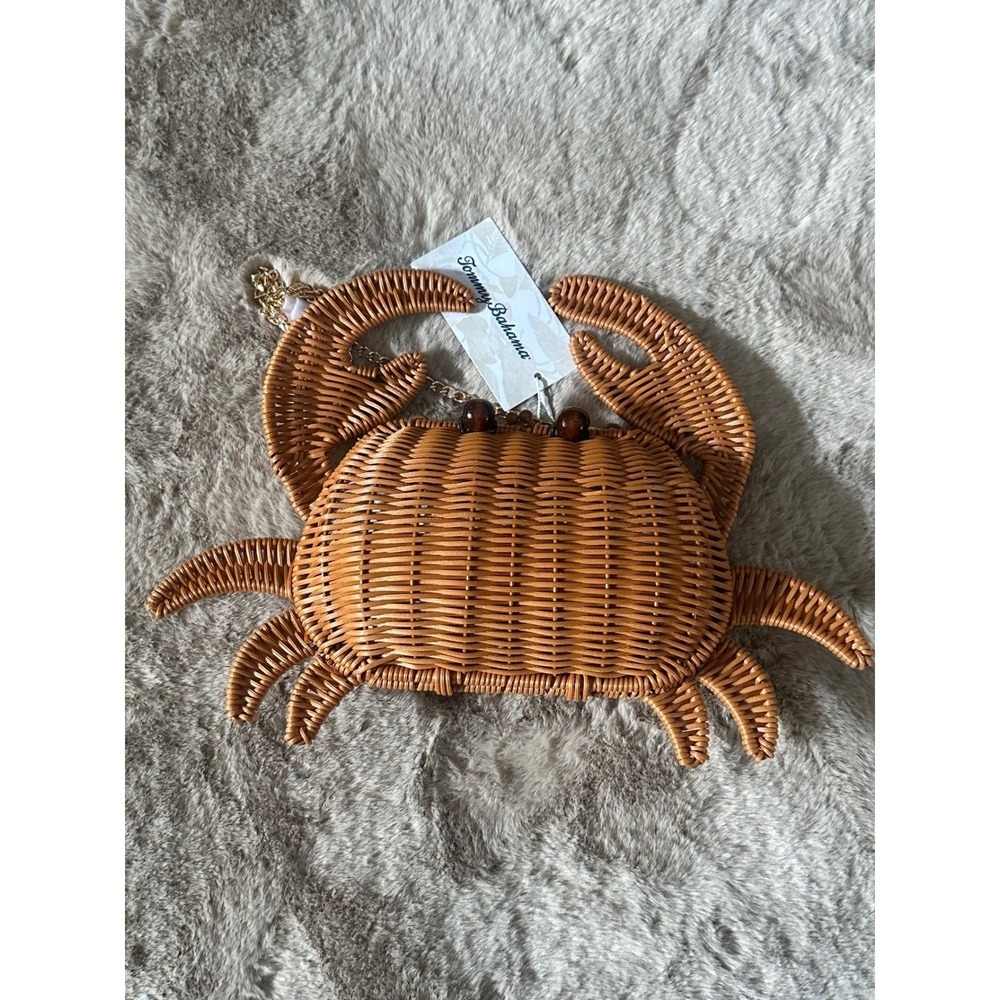 Tommy Bahama Woven Wicker Crab Crossbody Bag Tan Novelty Purse New - Picture 2 of 10